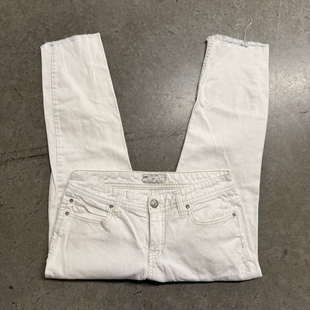 Free People White Distressed Cropped Jeans Raw Hem 1855-16515125 Womens 28